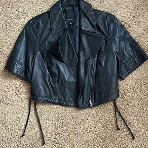 Crop Leather Bomber